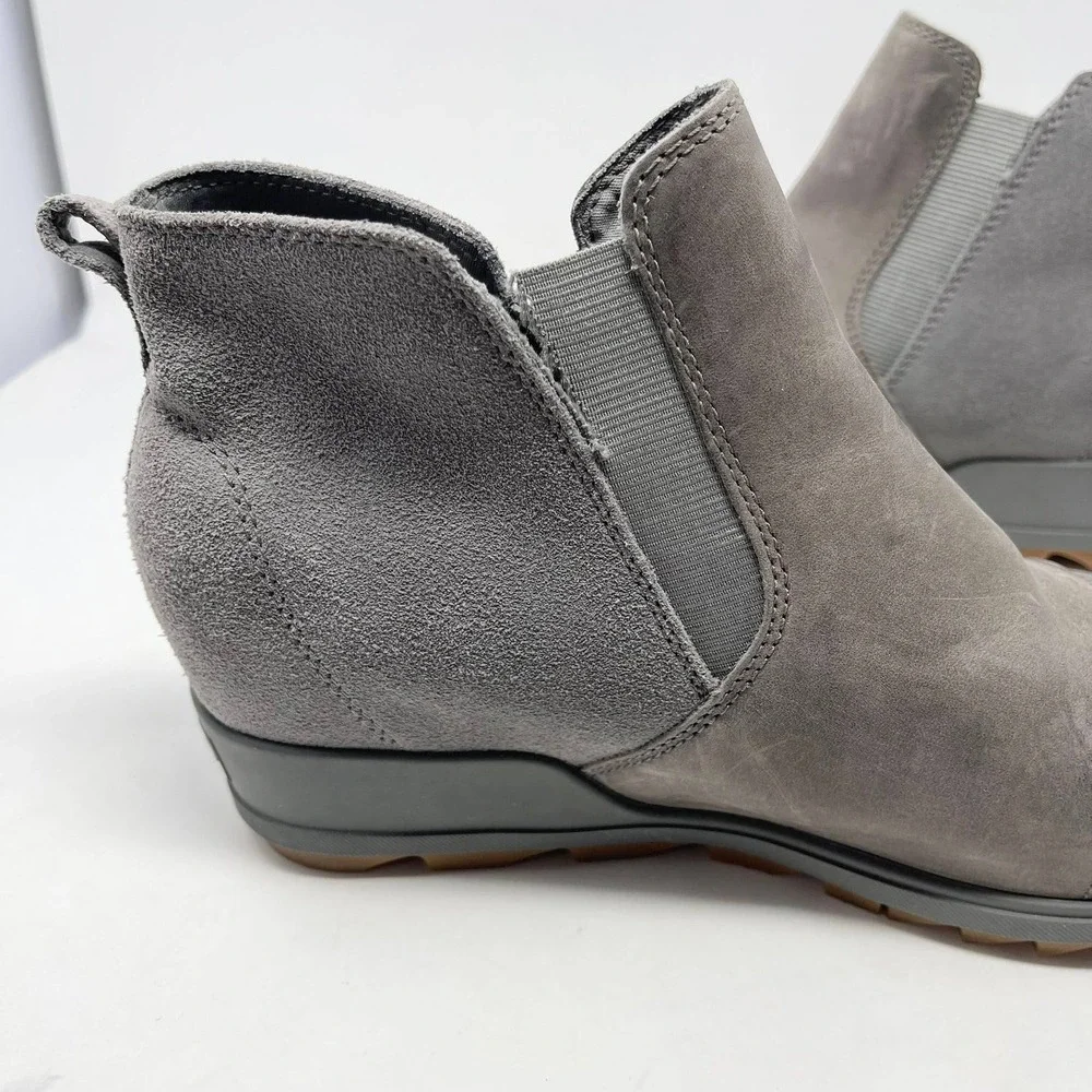 Sorel Evie Low Wedge Snow Bootie Womens 11 Gray Leather Pull On Casual READ‎